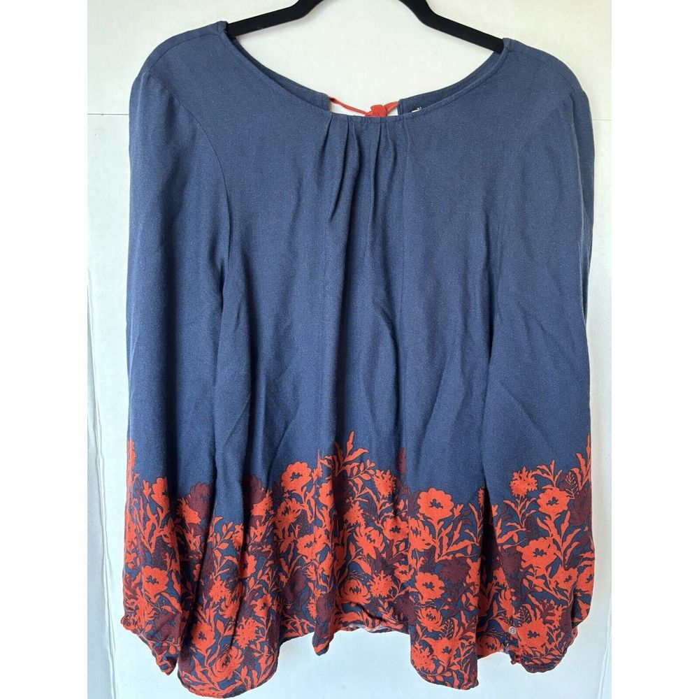 Women's XL Hatley Blue Floral Orange Flowers Long‎ Sleeve Blouse